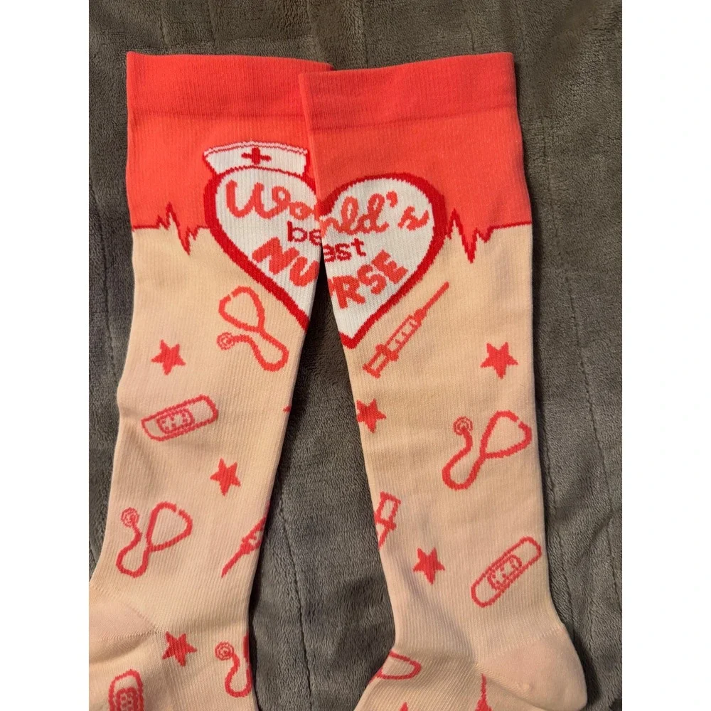 Nurse Yard Worlds Best Nurse Compression Socks Coral Peach Medical Theme